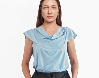 T-SHIRT with WATERFALL COLLAR in various colours