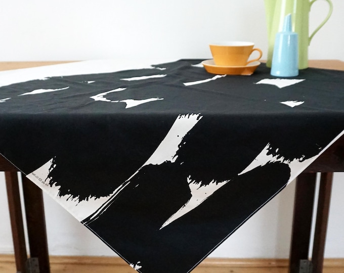 Featured listing image: TABLECLOTH "BRUSH STROKES" Furoshiki made of organic cotton, black white