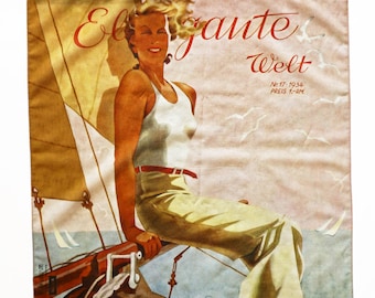 ART DECO Scarf, cotton and silk square maritime