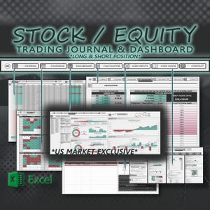 Journal de trading d&#39;actions Excel Journal de trading d&#39;actions Tableau de bord Feuille de calcul Outil de gestion des risques Tracker de performance Daytrade Swing Trade Stock
