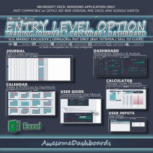 Option Trading Journal: Excel Dashboard, Calendar, Metrics (Digital Download)