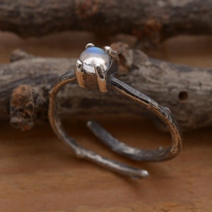 Moonstone Twig Ring, Sterling Silver Branch Engagement Ring DA546