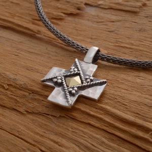 Byzantine Silber & Gold Kreuz Halskette für Frauen oder Männer, Einzigartige Christian Schmuck ST712