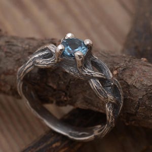 Blue Topaz Twig Engagement Ring, Double Twisted Branch Gemstone Ring, 6mm wide, Artistic Anniversary Ring, DA557