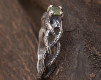 Sterling Silver Peridot Branch Ring: Nature Inspired Promise Ring| 15% OFF Annual Sale