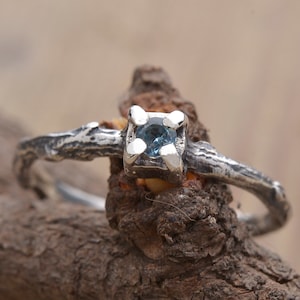 Twig Engagement Ring with a Swiss Blue Topaz, Sterling Silver Tree Branch Ring DA517