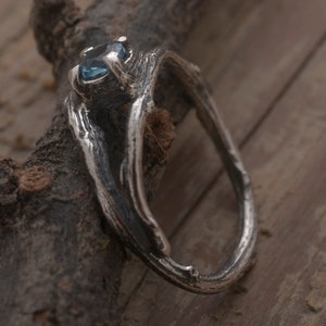 Blue Topaz Twig Ring, Sterling Silver Branch Engagement Ring DA395