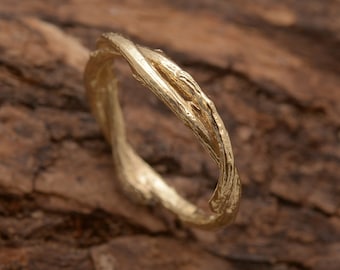 Women's Twig Band, 14kt solid gold stackable twisted branch ring DA1