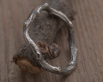 Tak trouwring, sterling zilver slanke golvende takje ring DA385