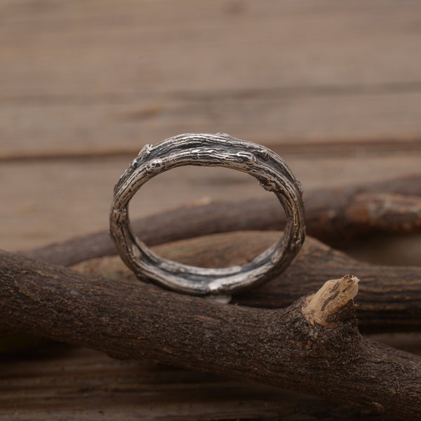 Anillo de rama de árbol para hombres, anillo de banda para hombres de plata esterlina Twig, regalo de joyería inspirado en la naturaleza para él, DA163
