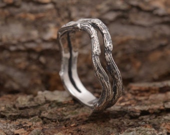 Tree bark promise ring, sterling silver branch ring, forest jewelry, DA553