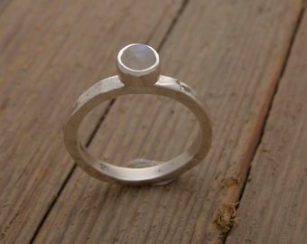 Moonstone Engagement Ring: Hand Hammered Sterling Silver, June Birthstone