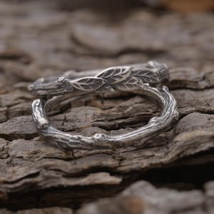 Sterlingzilveren set verlovingsringen met takje, verlovingsring en bijpassende trouwring, DM20