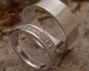 Sterling silver engagement ring set with mens band and womens topaz ring, BE248| 15% OFF Annual Sale