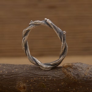 Bague à brindilles torsadées, bande de branches en argent sterling, bague pour les amoureux de la forêt DA554