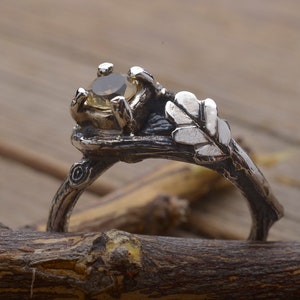 Branch Ring with Leaf and Natural Citrine Gemstone, Twig Signature Ring, DA510