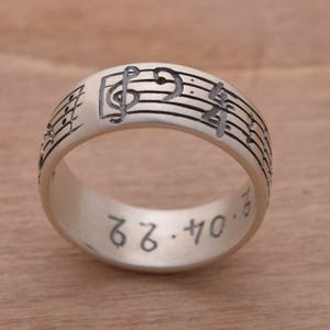 Customized Music Note Ring, Your Favorite Song Ring, Sterling Silver One of a Kind Ring, Personalised Note Ring