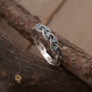 Engagement Branch Ring with Blue topaz gemstones, Sterling Silver Everlasting Bond Ring, DA562