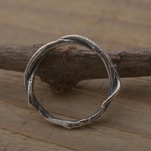 Womens Tree Band, Sterling Silver Stackable Twisted Twig Ring DA374