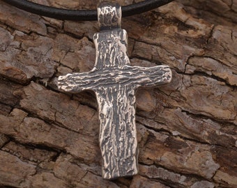 Wood Bark Sterling Silver Cross Necklace: Christian Faith Pendant ST912| 15% OFF Annual Sale
