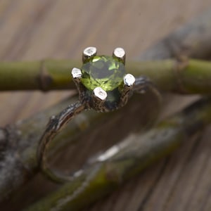 Tree Branch Ring with Peridot Gemstone, Artistic Promise Ring for Her, DA503