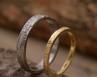 Matching Wedding Band Set: Gold & Black Rhodium Plated Sterling Silver Rings (4mm and 2mm wide) BE254| 15% OFF Annual Sale