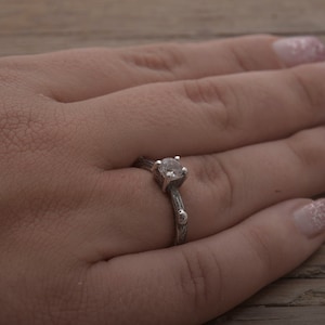 White Topaz Tree Bark Ring, Sterling Silver Proposal Anniversary Ring, Free inside engraving by hand, DA400