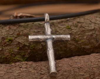 Tree branch cross necklace, Forest inspired Christian Pendant, Gift of faith for all, ST901