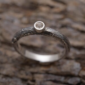 White Topaz Twig Ring, Sterling Silver Tree Bark Promise Ring for her, DM16