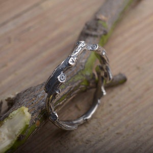 Tree Bark Wedding Band, Sterling Silver Wavy Twig Ring DA493