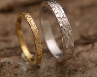 Matching Wedding Band Set: Gold & Platinum Plated Sterling Silver Rings (4mm and 2mm wide) BE251| 15% OFF Annual Sale
