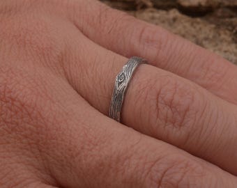 Wood bark band, Sterling silver forest branch ring, Free inside engraving by hand, BE255a| 15% OFF Annual Sale