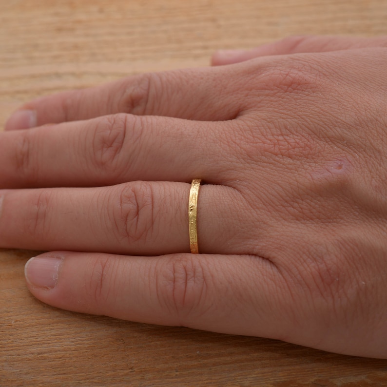 Matching Tree Bark Wedding Bands in Gold Plated Sterling Silver, 3.3mm and 2mm wide, Unique Wedding Set, BE164 image 3