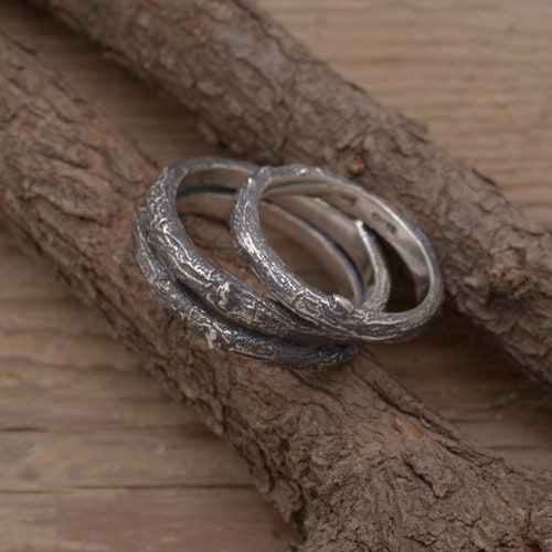 Forest inspired sterling silver branch ring set, His & hers twig wedding rings, 7mm wide for him, 3mm for her, BE169 shops