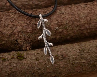 Oxidized Sterling Silver Olive Branch Necklace: Nature Inspired Jewelry MA506| 15% OFF Annual Sale