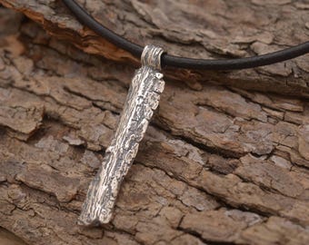 Sterling Silver Branch Necklace for Men, Tree bark inspired Jewellery, MA503