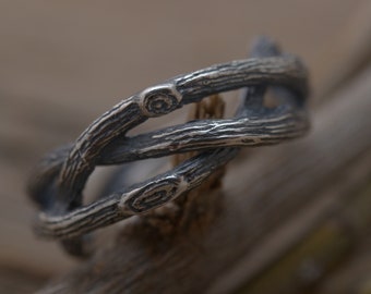 Anello a tre rami, banda di ramoscelli intrecciati in argento sterling, anello per gli amanti della foresta, DA541