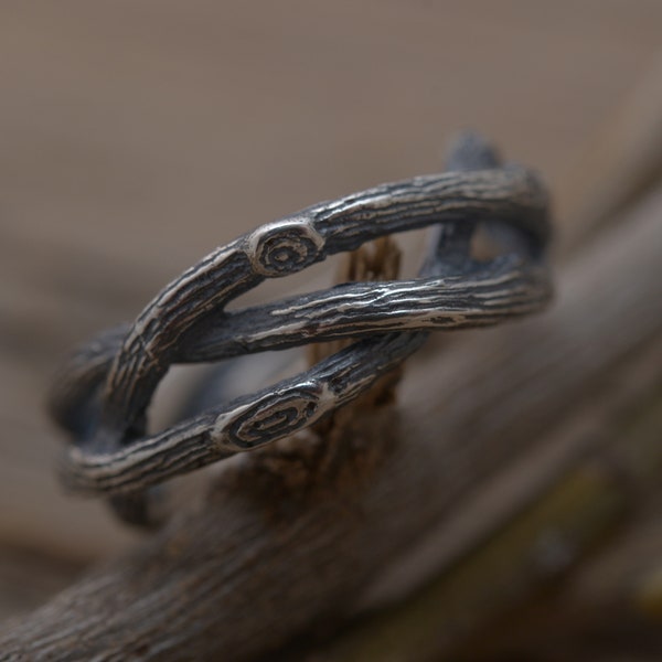 Three Branches Ring, Sterling Silver Twisted Twigs Band, Forest lovers ring, DA541