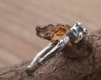 Twig Engagement Ring with a Swiss Blue Topaz, Sterling Silver Tree Branch Ring DA517