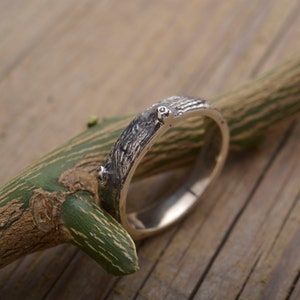 Men's tree bark ring, Sterling silver forest branch band, Free inside engraving, DA534