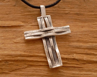 Men's Cross Necklace, Christian Cross Pendant, Unique Christian Jewelry, Sterling Silver Cross Νecklace, ST640