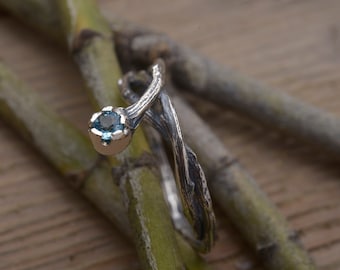 Twig Engagement Ring with Swiss Blue Topaz, Nature Inspired, DA506