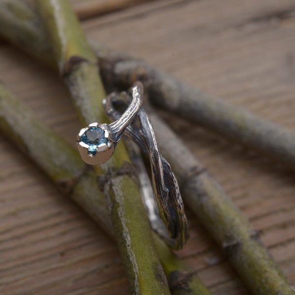 Twig Engagement Ring with Swiss Blue Topaz, Nature Inspired, DA506