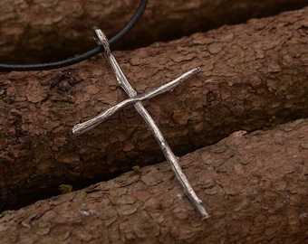 Sterling Silver Twig Cross Necklace, Nature Inspired Jewelry, ST759