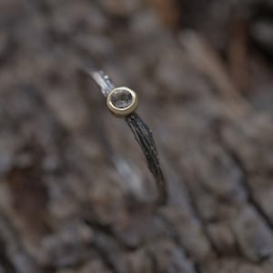 White Topaz Twig Engagement Ring, Sterling Silver & Gold 14KT Tree Branch Ring DM13