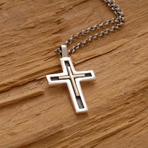 Unique Cross Necklace for Men Women, Silver & Gold Christening Gift, Baptism Cross, ST599 image 1