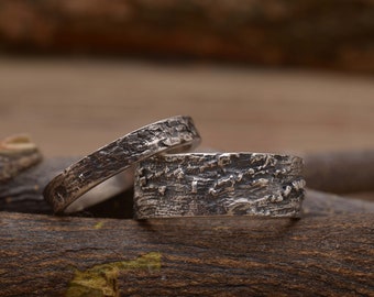 Conjunto de alianças de casamento em prata, inspirado em árvores, com 8,5 mm e 3 mm de largura, em formato de galho de floresta, BE198