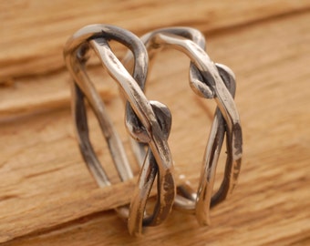 Twisted Tree Branch Wedding Band Set, Rustic Sterling Silver Wedding Bands, Commitment Jewelry, BE14