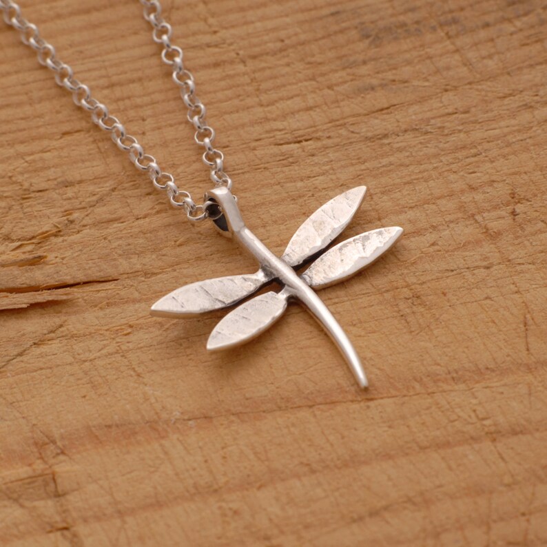 Sterling Silver Dragonfly Necklace Hammered Dragonfly Artisan Etsy