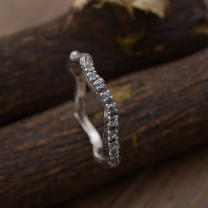 Artistic Blue Topaz Bark Ring, Sterling Silver 2mm wide, Engagement Ring, DA564